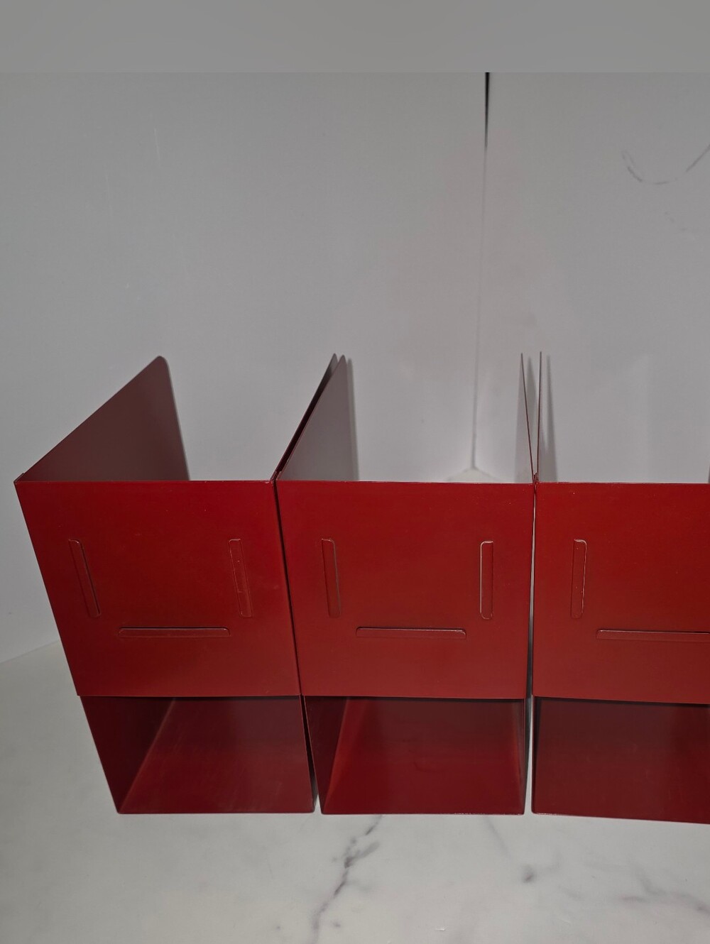 3 Metal Magazine Book File Holders Red/ Burgundy 8x8x4.5 Vintage Gaylord